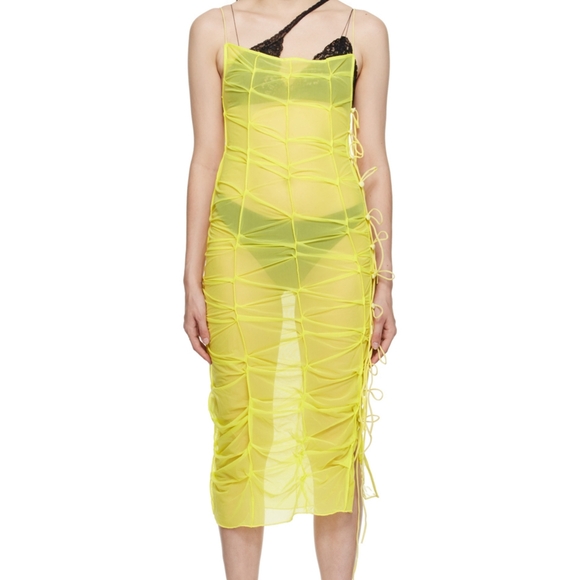 NWT FANCI Yellow Tanned Midi Ruched Dress. Small - Picture 2 of 6